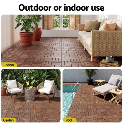 Gardeon 27PCS Wood Deck Tiles 30x30cm Interlocking Floor Tiles Pine Brown-Home &amp; Garden > DIY > Flooring-PEROZ Accessories