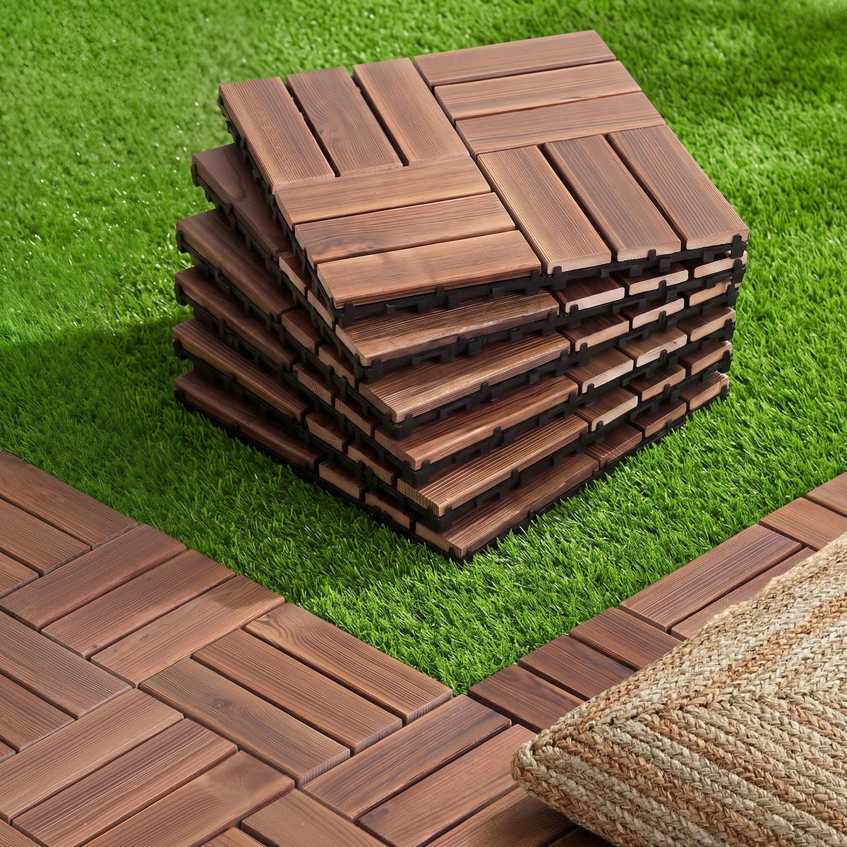 Gardeon 27PCS Wood Deck Tiles 30x30cm Interlocking Floor Tiles Pine Brown-Home &amp; Garden > DIY > Flooring-PEROZ Accessories