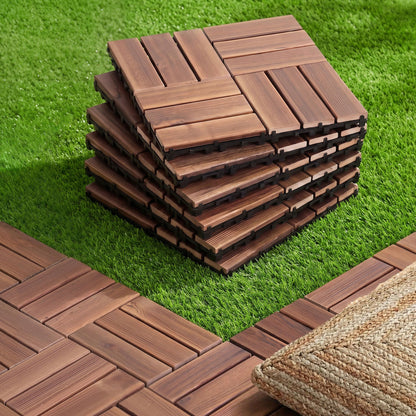 Gardeon 27PCS Wood Deck Tiles 30x30cm Interlocking Floor Tiles Pine Brown-Home &amp; Garden > DIY > Flooring-PEROZ Accessories