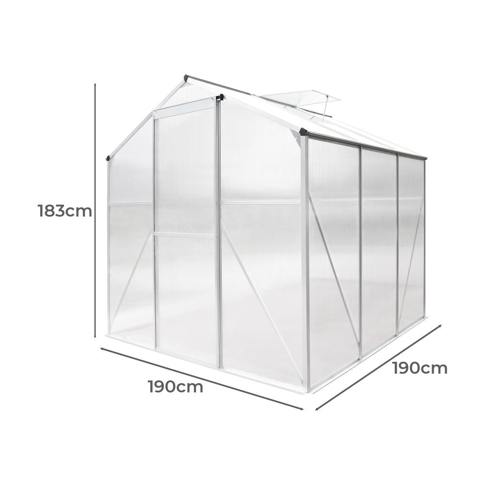 Livsip Greenhouse Aluminium Green House Shed Polycarbonate Walk in 1.9x1.9M-Greenhouse-PEROZ Accessories