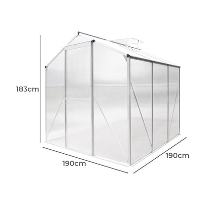 Livsip Greenhouse Aluminium Green House Shed Polycarbonate Walk in 1.9x1.9M-Greenhouse-PEROZ Accessories