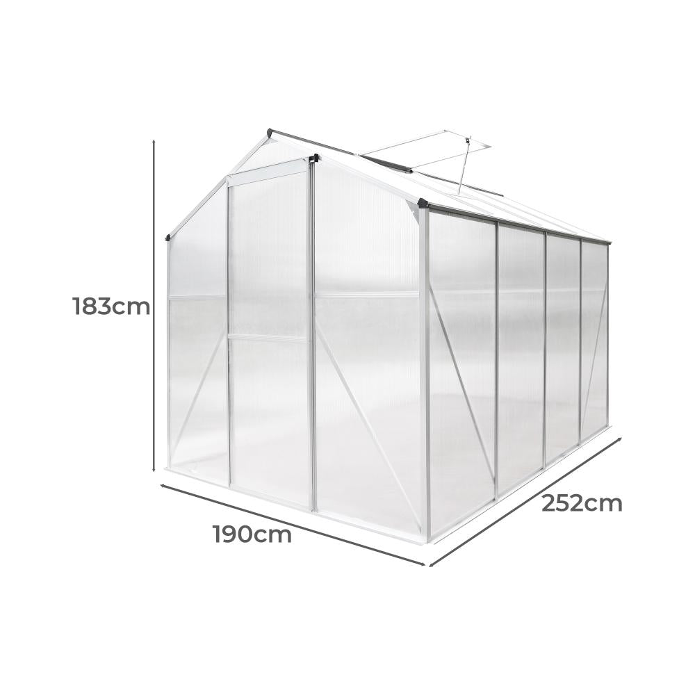 Livsip Greenhouse Aluminium Green House Shed Polycarbonate Walk in 2.52x1.9M-Greenhouse-PEROZ Accessories