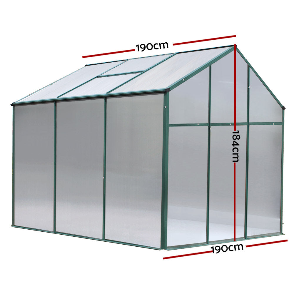 Green Fingers Greenhouse 1.9x1.9x1.83M Aluminium Polycarbonate Green House Garden Shed-Home &amp; Garden &gt; Green Houses-PEROZ Accessories