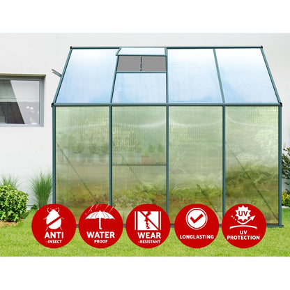 Greenfingers Greenhouse 2.52x1.27x2.13M Lean-to Aluminium Polycarbonate Green House Garden Shed-Home &amp; Garden &gt; Green Houses-PEROZ Accessories
