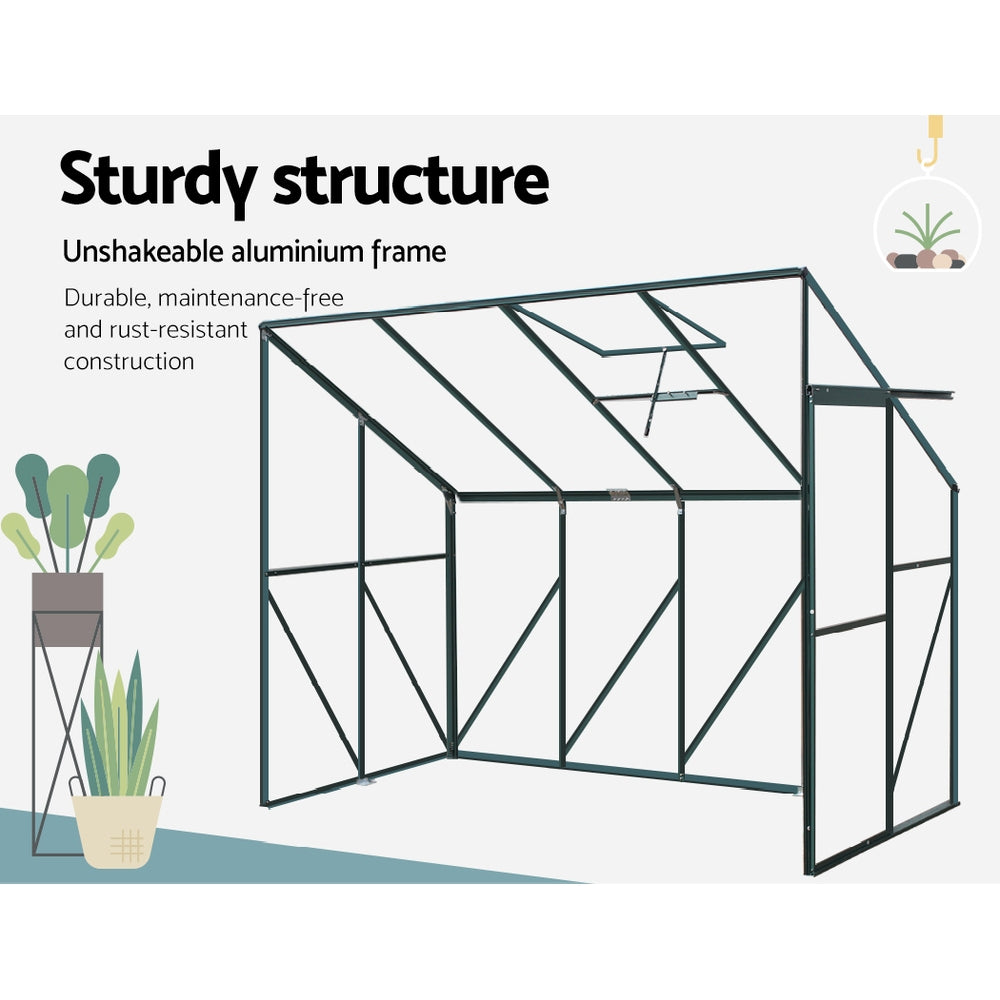 Greenfingers Greenhouse 2.52x1.27x2.13M Lean-to Aluminium Polycarbonate Green House Garden Shed-Home &amp; Garden &gt; Green Houses-PEROZ Accessories