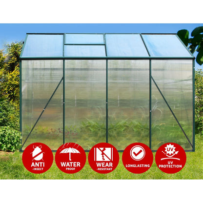 Green Fingers Greenhouse 2.52x1.9x1.83M Aluminium Polycarbonate Green House Garden Shed-Home &amp; Garden &gt; Green Houses-PEROZ Accessories