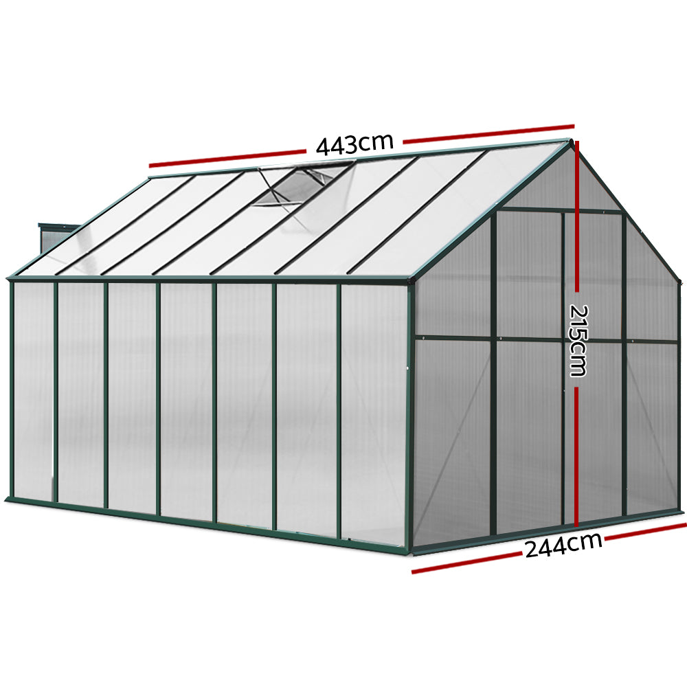 Green Fingers Greenhouse 4.43x2.44x2.15M Aluminium Polycarbonate Green House Garden Shed-Home &amp; Garden &gt; Green Houses-PEROZ Accessories