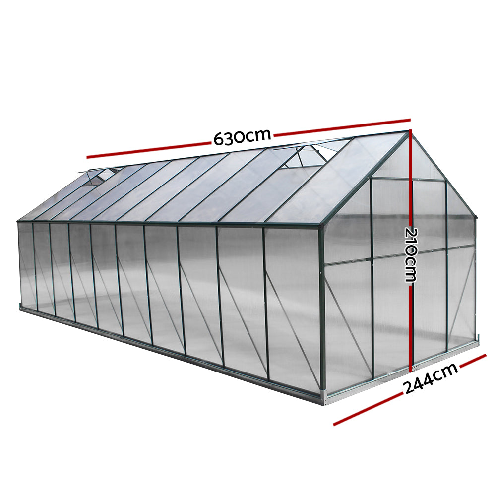 Green Fingers Greenhouse 6.3x2.44x2.1M Aluminium Polycarbonate Green House Garden Shed-Home &amp; Garden &gt; Green Houses-PEROZ Accessories