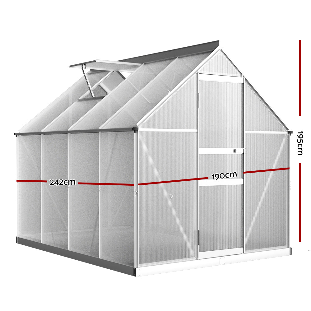 Green Fingers Greenhouse 2.42x1.9x1.95M Aluminium Polycarbonate Green House Garden Shed-Home &amp; Garden &gt; Green Houses-PEROZ Accessories