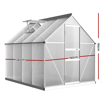 Green Fingers Greenhouse 2.42x1.9x1.95M Aluminium Polycarbonate Green House Garden Shed-Home &amp; Garden &gt; Green Houses-PEROZ Accessories