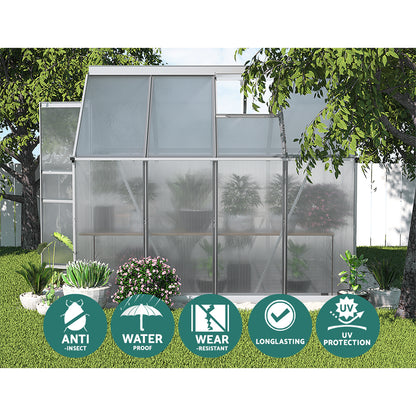 Green Fingers Greenhouse 2.42x1.9x1.95M Aluminium Polycarbonate Green House Garden Shed-Home &amp; Garden &gt; Green Houses-PEROZ Accessories