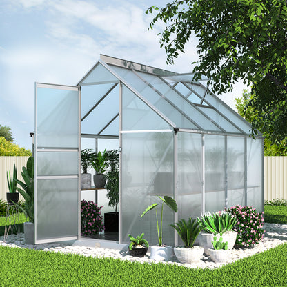 Green Fingers Greenhouse 2.42x1.9x1.95M Aluminium Polycarbonate Green House Garden Shed-Home &amp; Garden &gt; Green Houses-PEROZ Accessories
