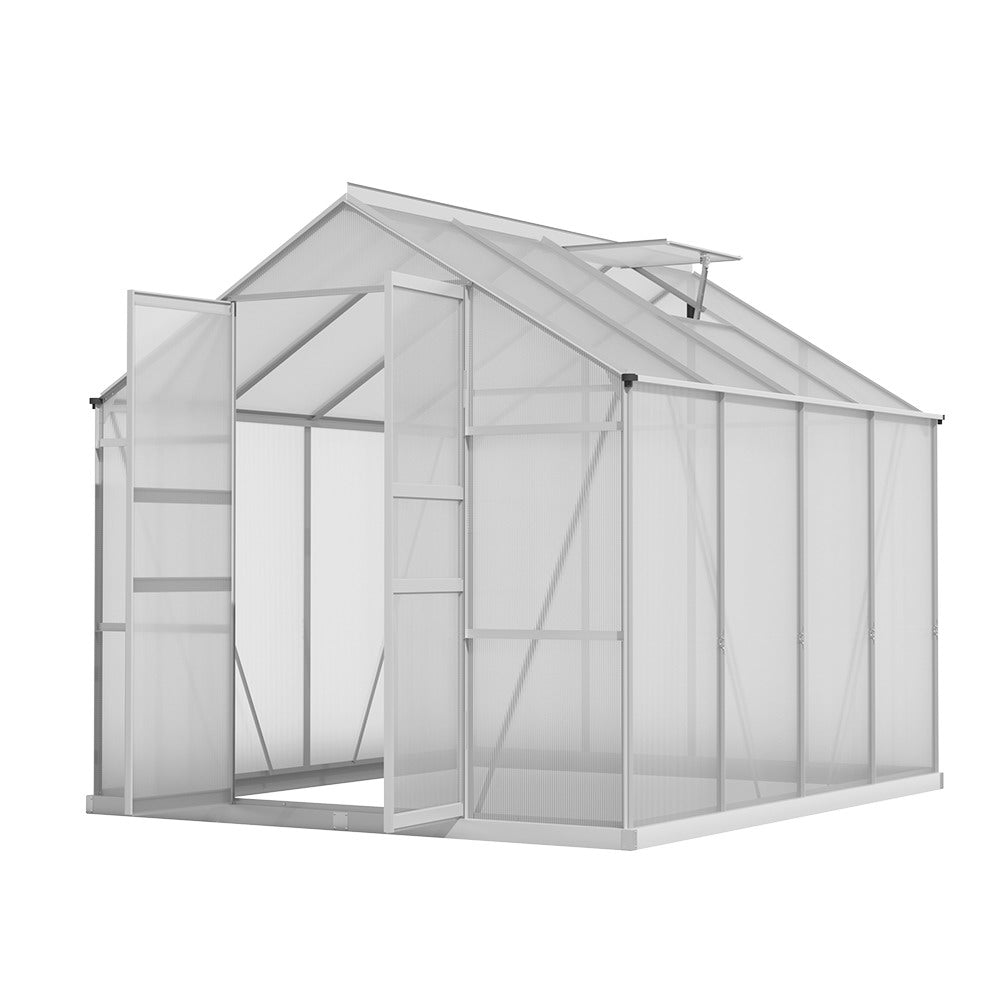 Green Fingers Greenhouse 2.42x2.5x2.26M Aluminium Double Doors Green House Garden Shed-Home &amp; Garden &gt; Green Houses-PEROZ Accessories