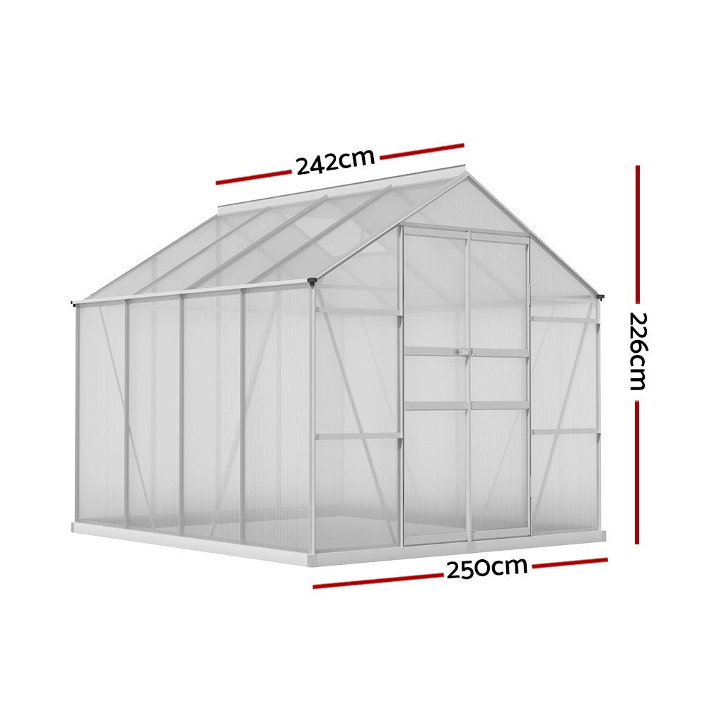 Green Fingers Greenhouse 2.42x2.5x2.26M Aluminium Double Doors Green House Garden Shed-Home &amp; Garden &gt; Green Houses-PEROZ Accessories