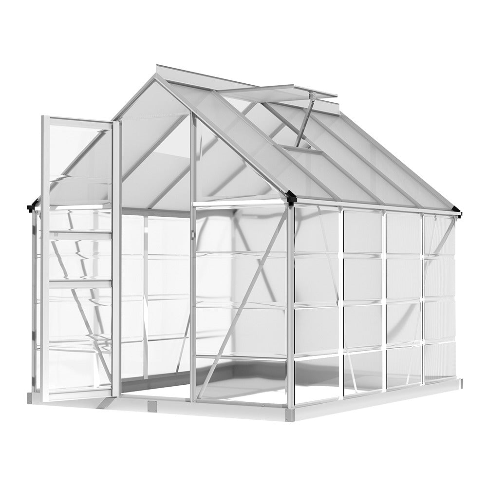 Green Fingers Greenhouse 2.48x1.89x2M Aluminium Polycarbonate Green House Garden Shed-Home &amp; Garden &gt; Green Houses-PEROZ Accessories