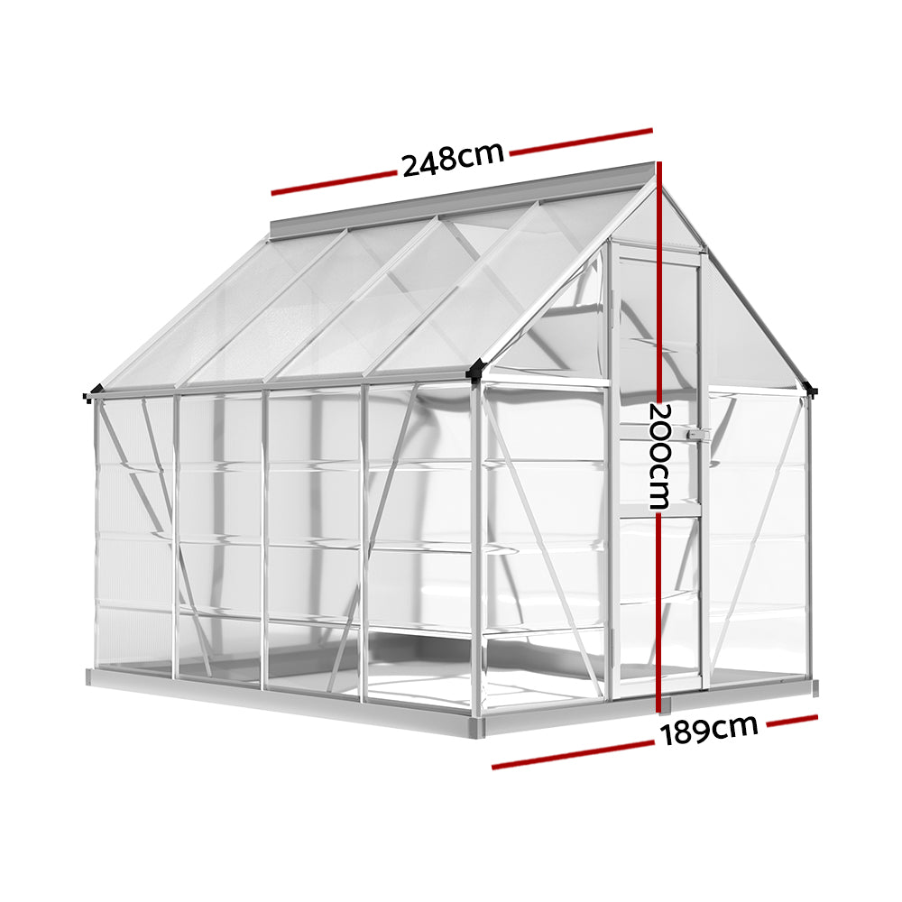 Green Fingers Greenhouse 2.48x1.89x2M Aluminium Polycarbonate Green House Garden Shed-Home &amp; Garden &gt; Green Houses-PEROZ Accessories