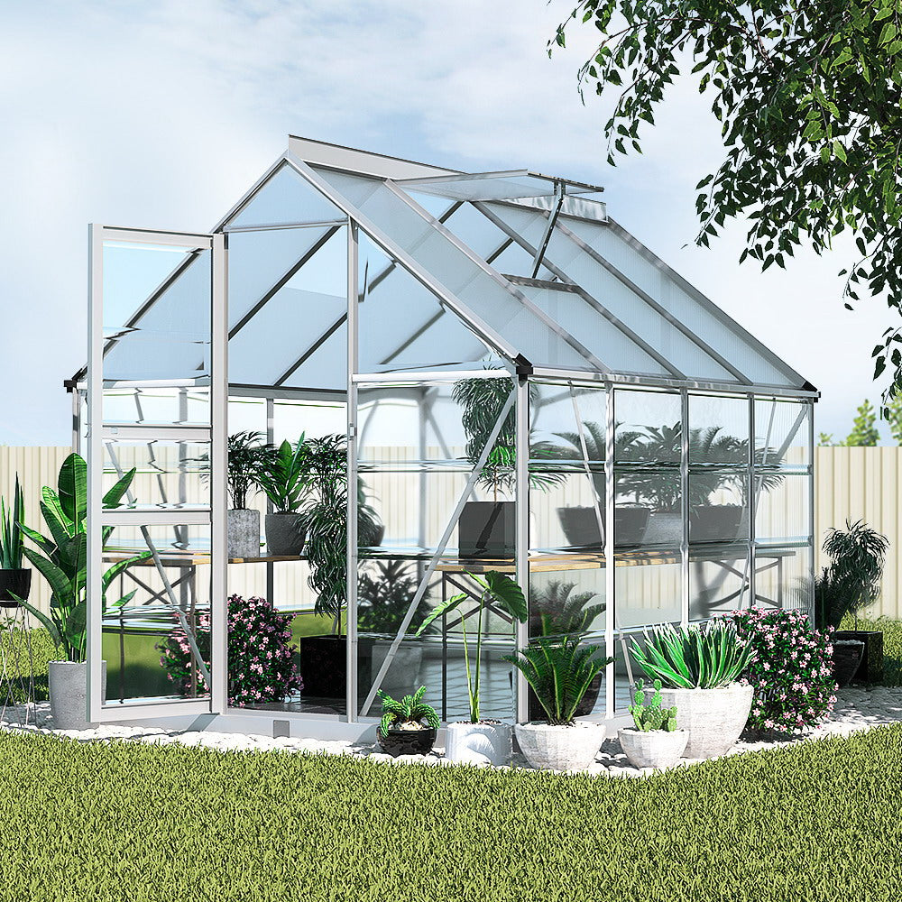 Green Fingers Greenhouse 2.48x1.89x2M Aluminium Polycarbonate Green House Garden Shed-Home &amp; Garden &gt; Green Houses-PEROZ Accessories