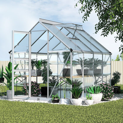 Green Fingers Greenhouse 2.48x1.89x2M Aluminium Polycarbonate Green House Garden Shed-Home &amp; Garden &gt; Green Houses-PEROZ Accessories