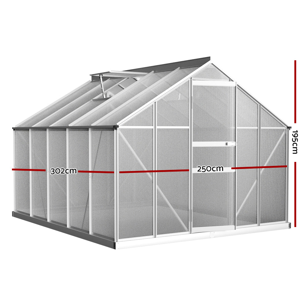 Greenfingers Greenhouse 3x2.5x1.95M Aluminium Polycarbonate Green House Garden Shed-Home &amp; Garden &gt; Green Houses-PEROZ Accessories