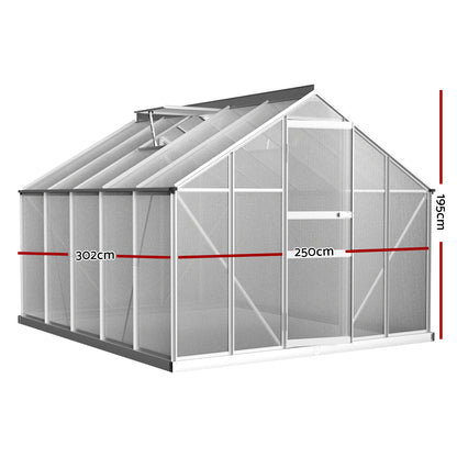Greenfingers Greenhouse 3x2.5x1.95M Aluminium Polycarbonate Green House Garden Shed-Home &amp; Garden &gt; Green Houses-PEROZ Accessories