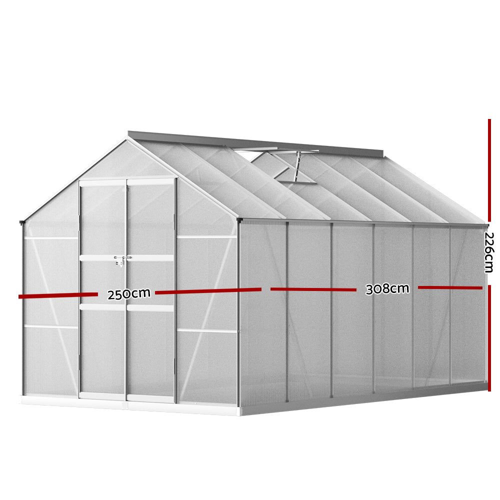 Green Fingers Greenhouse 3x2.5x2.26M Double Doors Aluminium Green House Garden Shed-Home &amp; Garden &gt; Green Houses-PEROZ Accessories