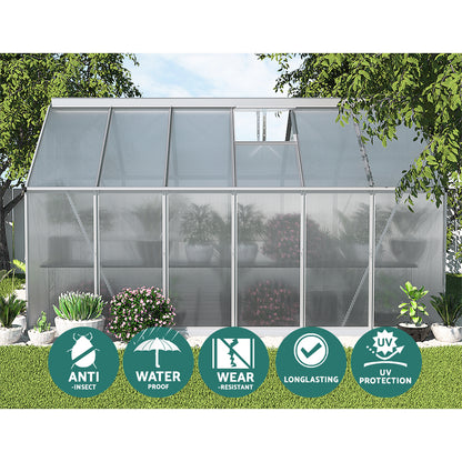 Green Fingers Greenhouse 3.6x2.5x1.95M Aluminium Polycarbonate Green House Garden Shed-Home &amp; Garden &gt; Green Houses-PEROZ Accessories