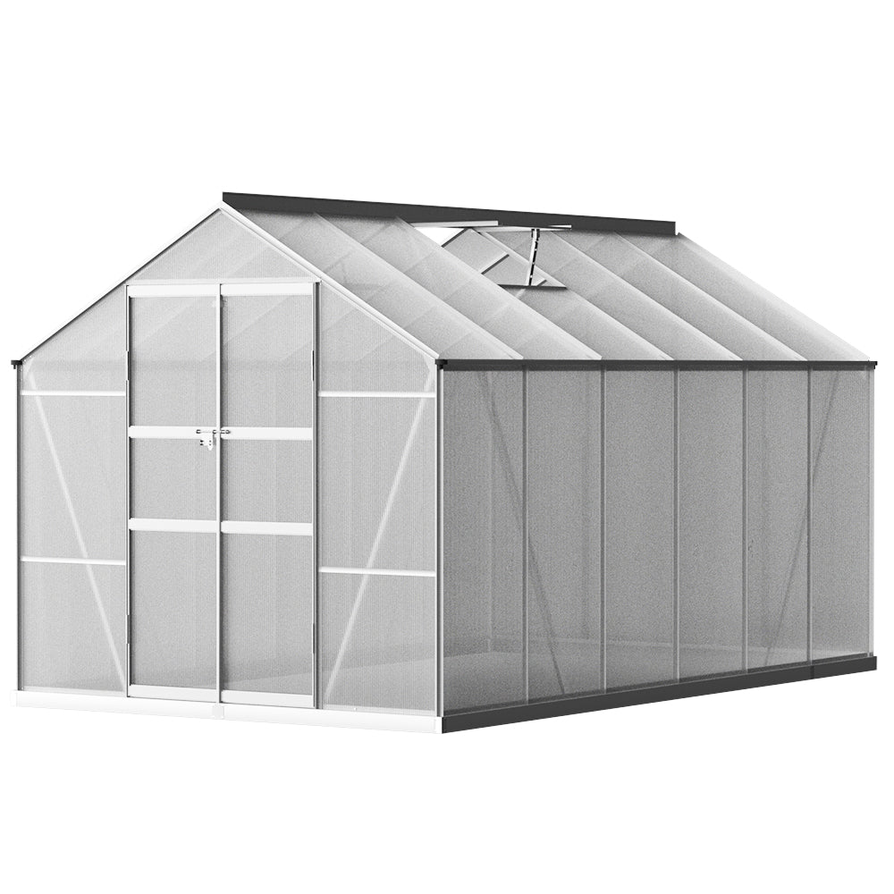 Green Fingers Greenhouse 3.7x2.5x2.26M Double Doors Aluminium Green House Garden Shed-Home &amp; Garden &gt; Green Houses-PEROZ Accessories