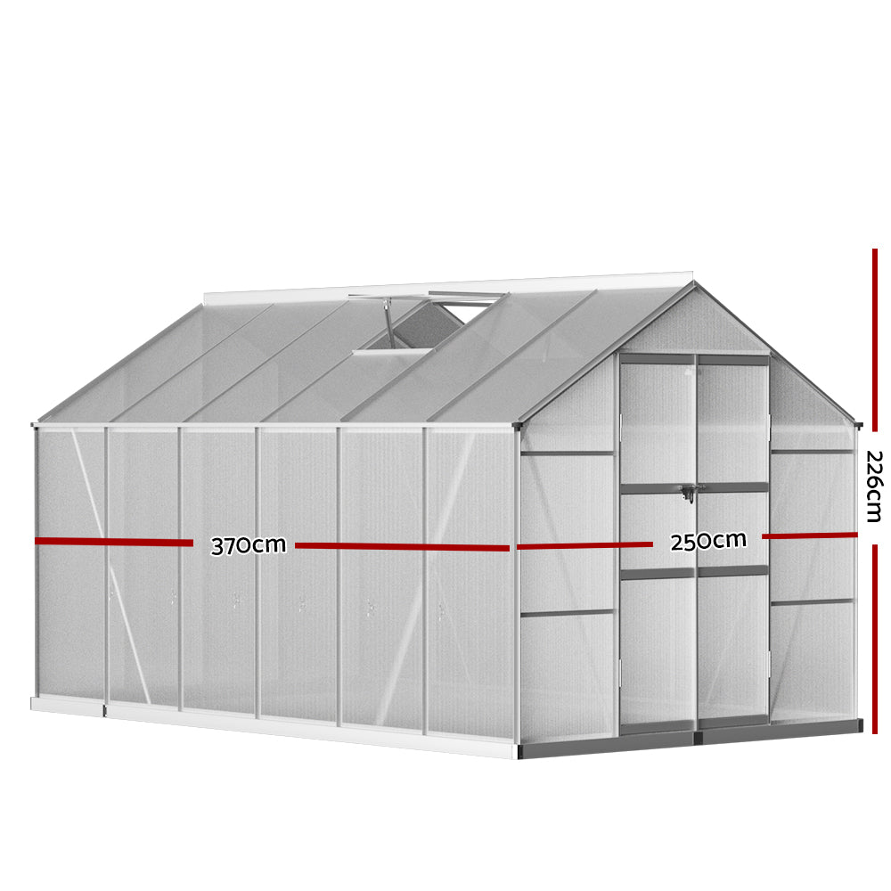 Green Fingers Greenhouse 3.7x2.5x2.26M Double Doors Aluminium Green House Garden Shed-Home &amp; Garden &gt; Green Houses-PEROZ Accessories