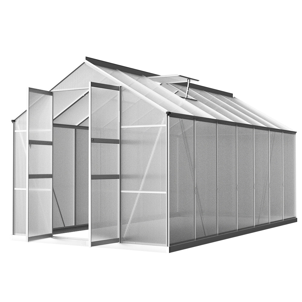 Green Fingers Greenhouse 4.1x2.5x2.26M Double Doors Aluminium Green House Garden Shed-Home &amp; Garden &gt; Green Houses-PEROZ Accessories