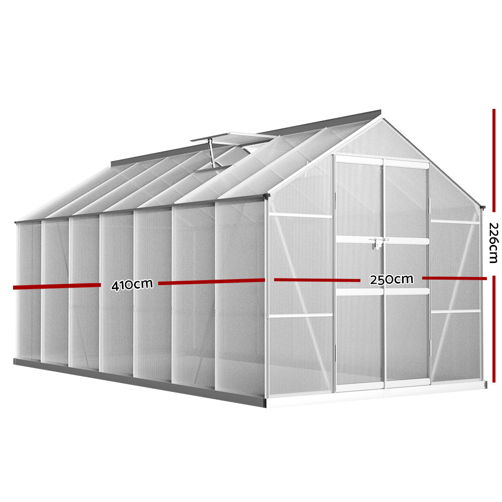 Green Fingers Greenhouse 4.1x2.5x2.26M Double Doors Aluminium Green House Garden Shed-Home &amp; Garden &gt; Green Houses-PEROZ Accessories