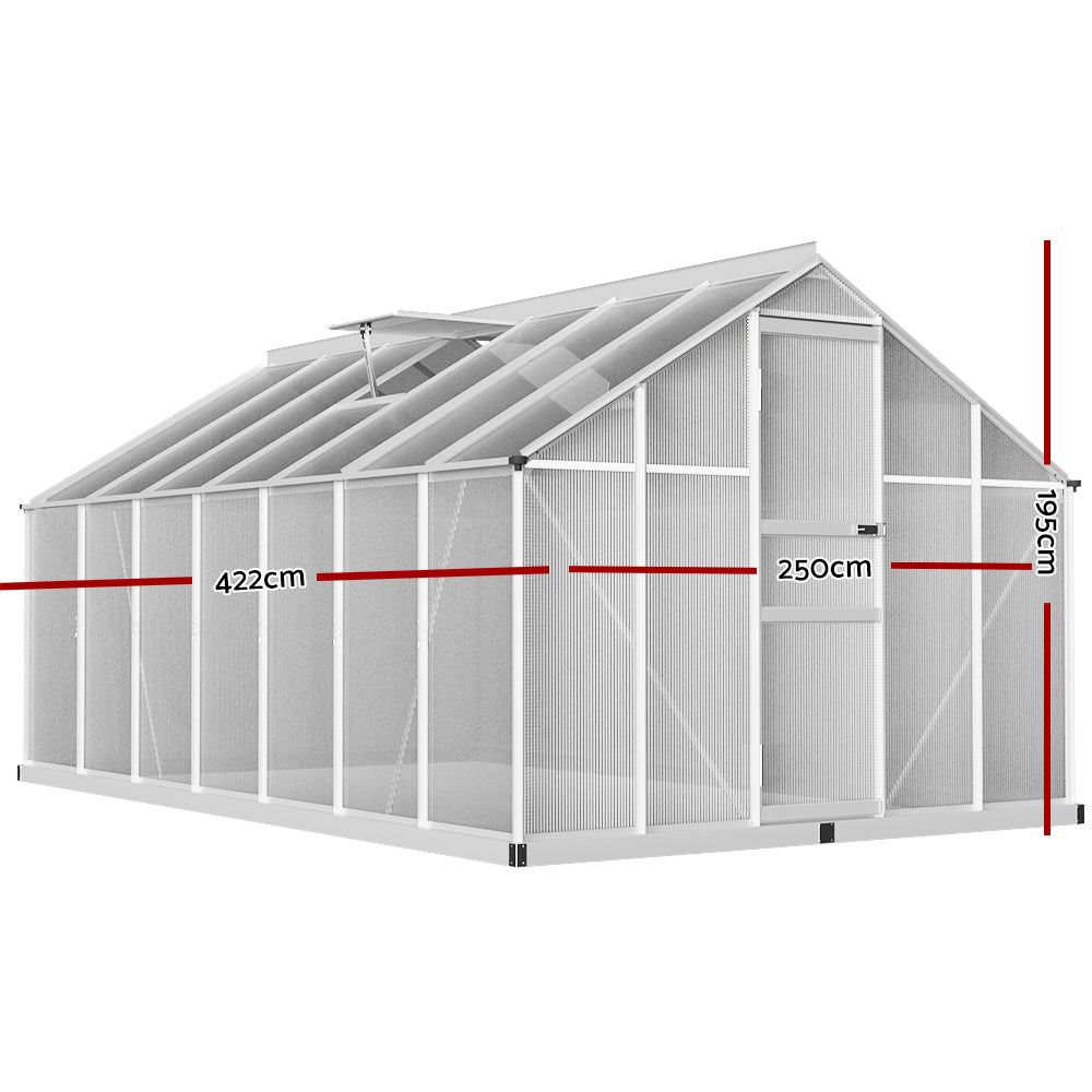 Green Fingers Greenhouse 4.2x2.5x1.95M Aluminium Polycarbonate Green House Garden Shed-Home &amp; Garden &gt; Green Houses-PEROZ Accessories