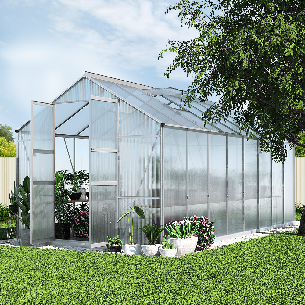 Green Fingers Greenhouse 4.7x2.5x2.26M Double Doors Aluminium Green House Garden Shed-Home &amp; Garden &gt; Green Houses-PEROZ Accessories