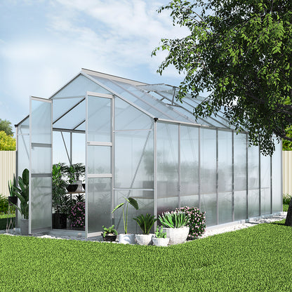 Green Fingers Greenhouse 4.7x2.5x2.26M Double Doors Aluminium Green House Garden Shed-Home &amp; Garden &gt; Green Houses-PEROZ Accessories