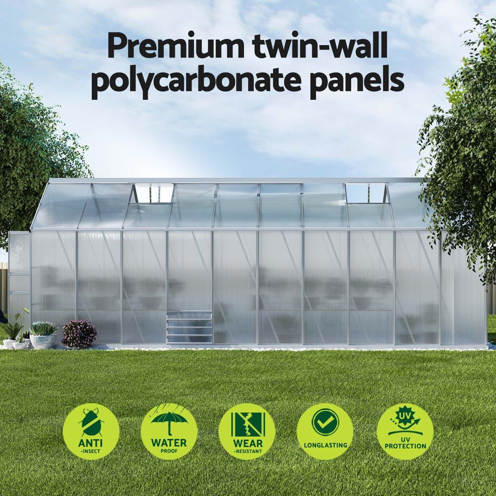 Green Fingers Greenhouse 6.03x2.44x2.68M Double Doors Aluminium Green House Garden Shed-Home &amp; Garden > Green Houses-PEROZ Accessories