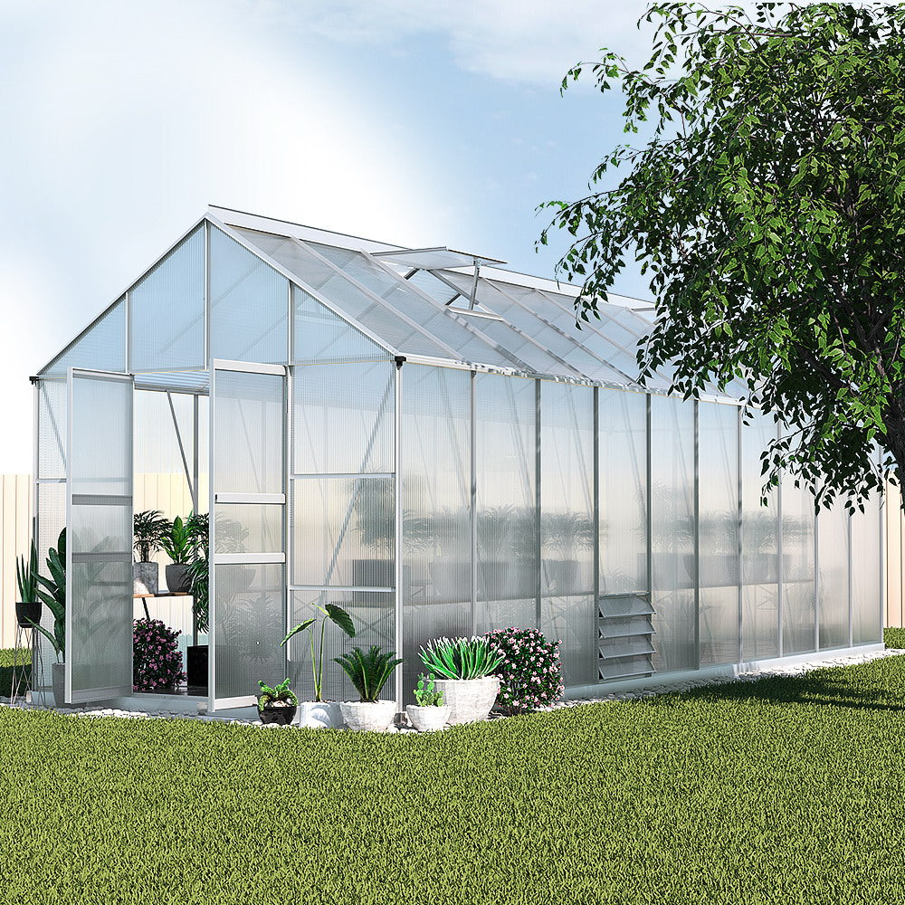 Green Fingers Greenhouse 6.03x2.44x2.68M Double Doors Aluminium Green House Garden Shed-Home &amp; Garden &gt; Green Houses-PEROZ Accessories