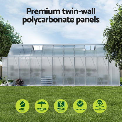 Green Fingers Greenhouse 6.03x2.44x2.68M Double Doors Aluminium Green House Garden Shed-Home &amp; Garden &gt; Green Houses-PEROZ Accessories