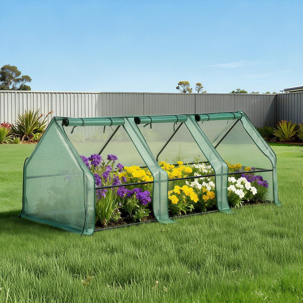Green Fingers Mini Greenhouse 240x90x90cm Steel Frame PE Cover Outdoor Shelter-Home &amp; Garden > Greenhouses > Greenhouses &amp; Accessories-PEROZ Accessories