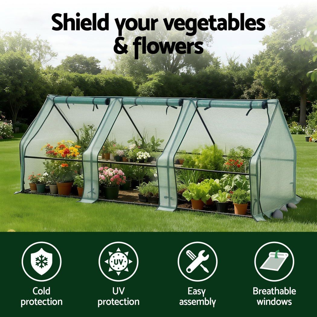 Green Fingers Mini Greenhouse 240x90x90cm Steel Frame PE Cover Outdoor Shelter-Home &amp; Garden > Greenhouses > Greenhouses &amp; Accessories-PEROZ Accessories