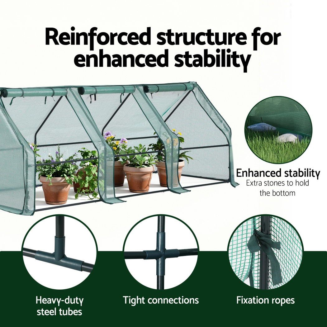 Green Fingers Mini Greenhouse 240x90x90cm Steel Frame PE Cover Outdoor Shelter-Home &amp; Garden > Greenhouses > Greenhouses &amp; Accessories-PEROZ Accessories