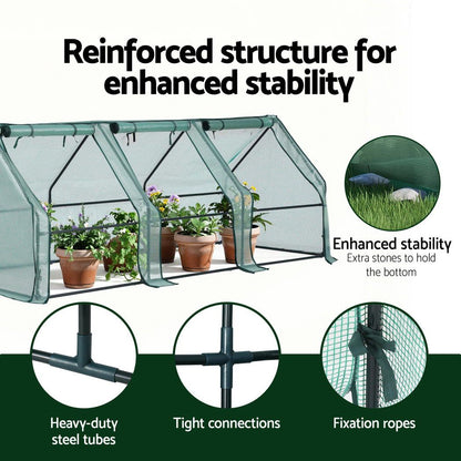 Green Fingers Mini Greenhouse 240x90x90cm Steel Frame PE Cover Outdoor Shelter-Home &amp; Garden > Greenhouses > Greenhouses &amp; Accessories-PEROZ Accessories