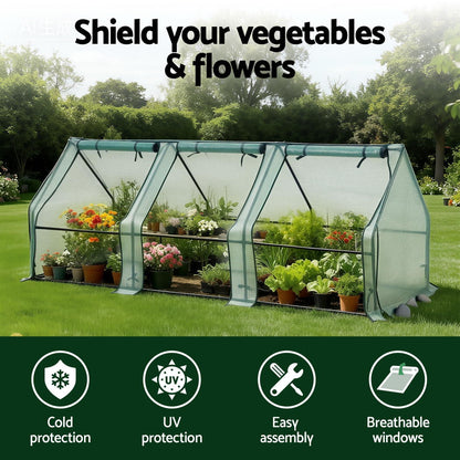 Green Fingers Mini Greenhouse 240x90x90cm Steel Frame PE Cover Outdoor Shelter-Home &amp; Garden &gt; Greenhouses &gt; Greenhouses &amp; Accessories-PEROZ Accessories