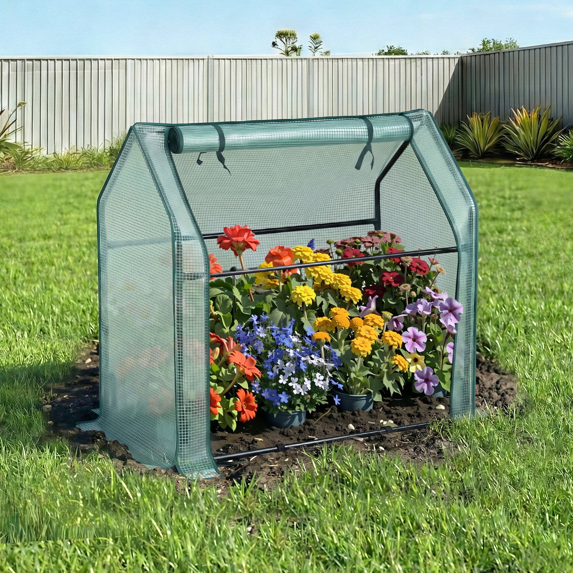 Green Fingers Mini Greenhouse 91x46x84cm Steel Frame PE Cover Outdoor Shelter-Home &amp; Garden > Greenhouses > Greenhouses &amp; Accessories-PEROZ Accessories