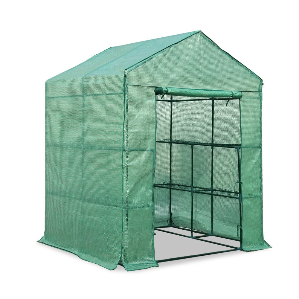 Green Fingers Greenhouse 1.4x1.55x2M Walk in Green House Tunnel Plant Garden Shed 8 Shelves-Home &amp; Garden &gt; Green Houses-PEROZ Accessories