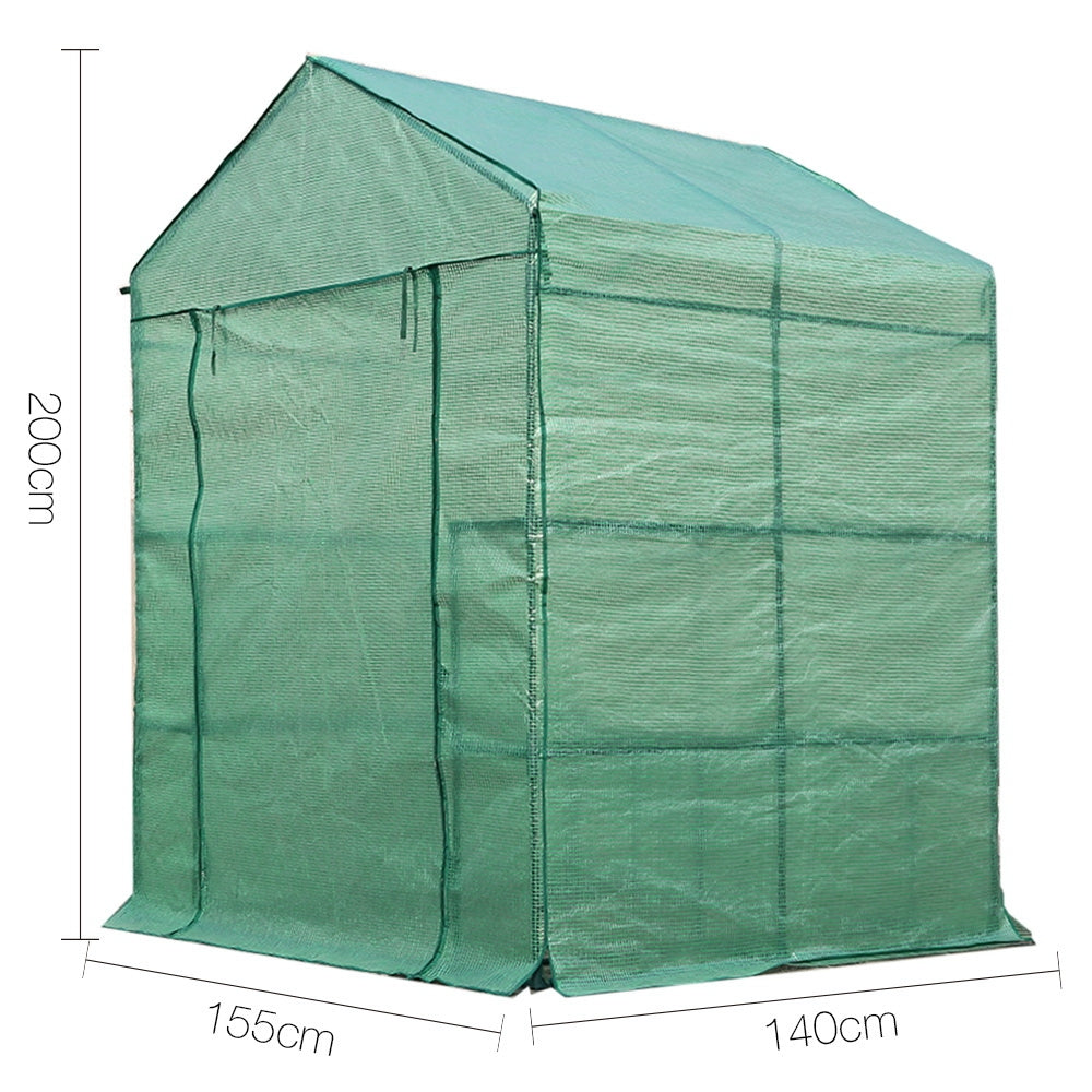 Green Fingers Greenhouse 1.4x1.55x2M Walk in Green House Tunnel Plant Garden Shed 8 Shelves-Home &amp; Garden &gt; Green Houses-PEROZ Accessories