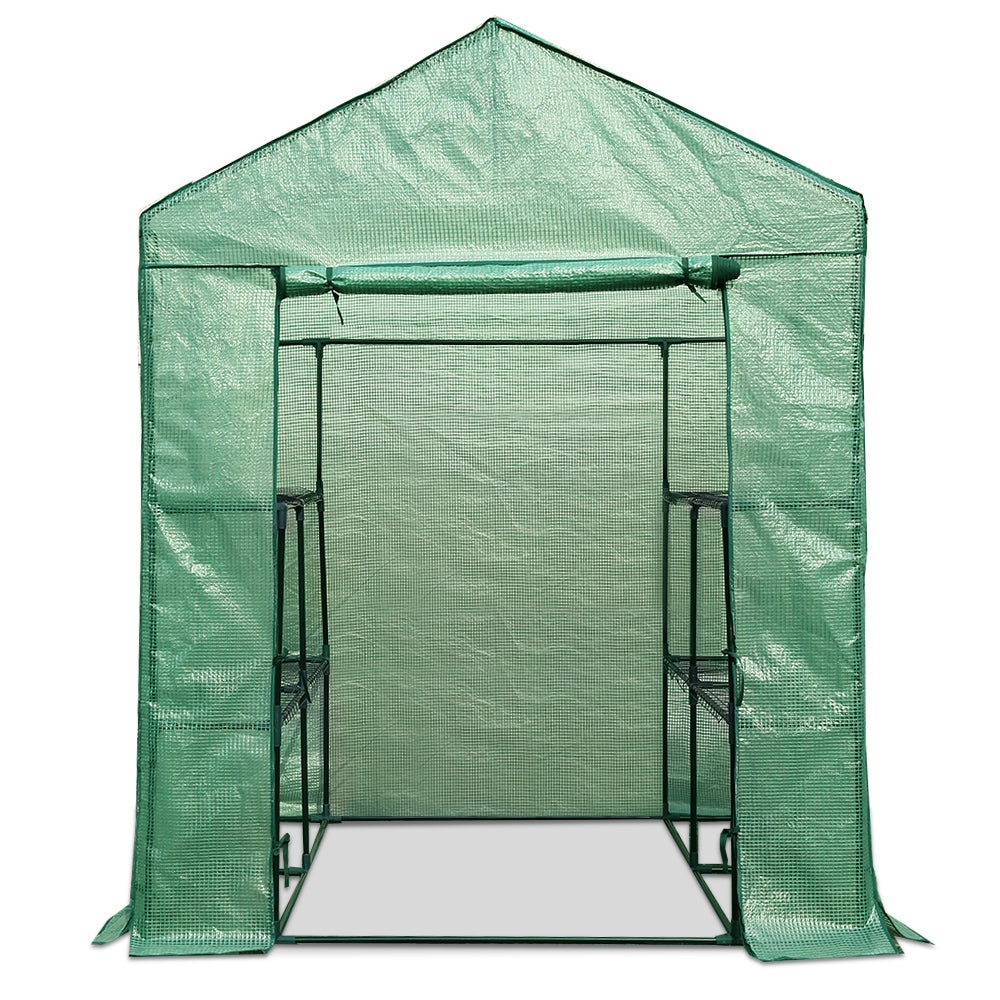 Green Fingers Greenhouse 1.4x1.55x2M Walk in Green House Tunnel Plant Garden Shed 8 Shelves-Home &amp; Garden &gt; Green Houses-PEROZ Accessories