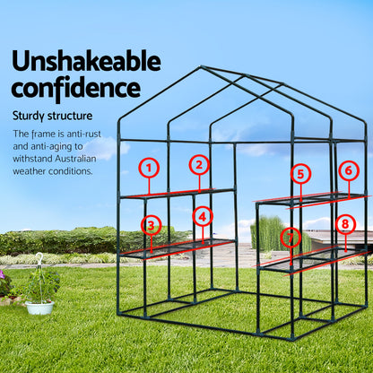 Green Fingers Greenhouse 1.4x1.55x2M Walk in Green House Tunnel Plant Garden Shed 8 Shelves-Home &amp; Garden &gt; Green Houses-PEROZ Accessories