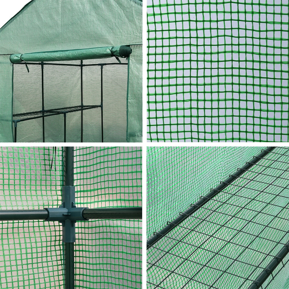 Green Fingers Greenhouse 1.4x1.55x2M Walk in Green House Tunnel Plant Garden Shed 8 Shelves-Home &amp; Garden &gt; Green Houses-PEROZ Accessories