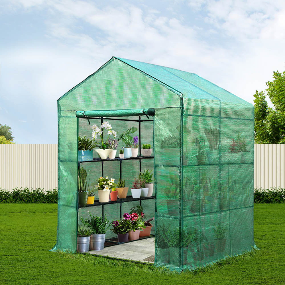 Green Fingers Greenhouse 1.4x1.55x2M Walk in Green House Tunnel Plant Garden Shed 8 Shelves-Home &amp; Garden &gt; Green Houses-PEROZ Accessories
