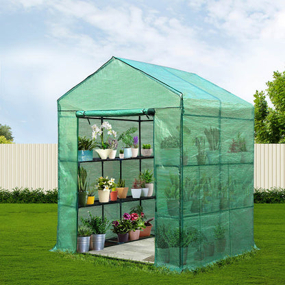 Green Fingers Greenhouse 1.4x1.55x2M Walk in Green House Tunnel Plant Garden Shed 8 Shelves-Home &amp; Garden &gt; Green Houses-PEROZ Accessories
