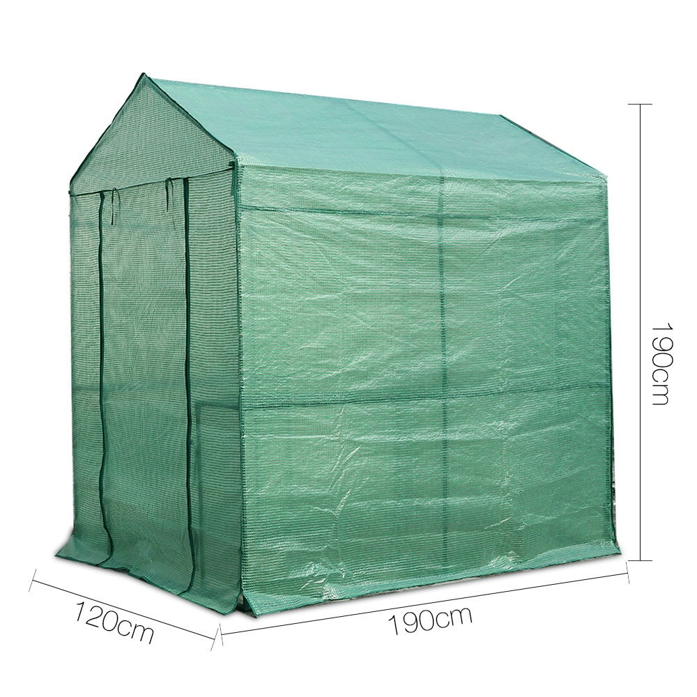 Green Fingers Greenhouse 1.2x1.9x1.9M Walk in Green House Tunnel Plant Garden Shed 4 Shelves-Home &amp; Garden &gt; Green Houses-PEROZ Accessories